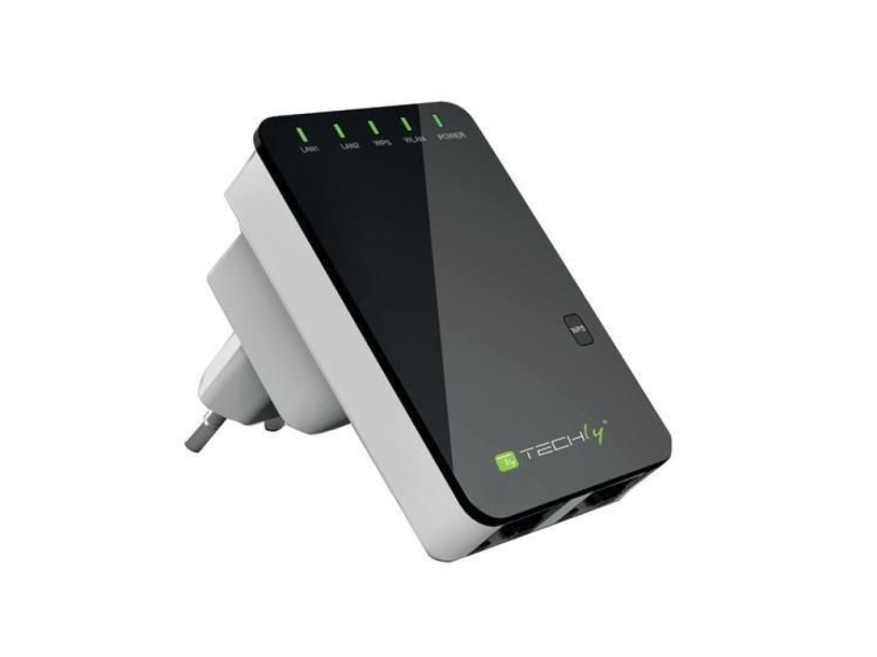 Techly I-WL-REPEATER2, Wi-Fi 4 (802.11n), Nätverksansluten (Ethernet), Svart, Vit