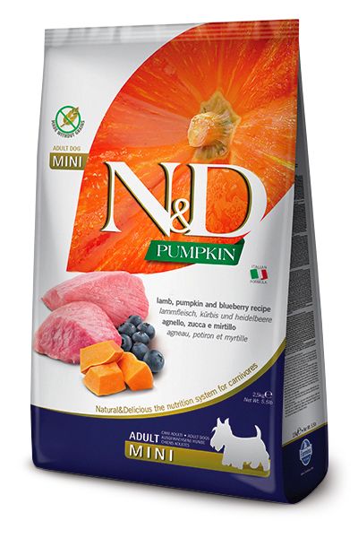 Farmina N&D GF Pumpkin torrfoder för hund lamm & blåbär vuxen mini 7 kg