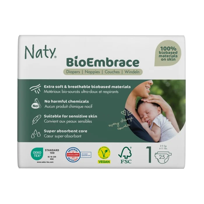 Naty BioEmbrace Blöjor Storlek 1, 25 st