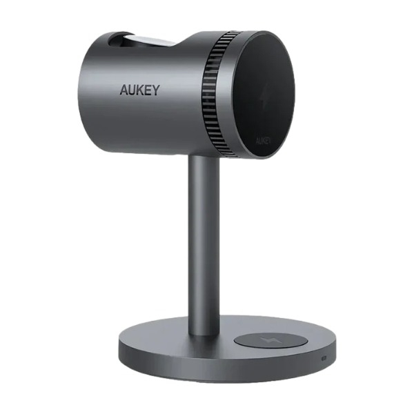 AUKEY MagFusion 25 W 3-i-1 Pro Plus Qi2 magnetiskt trådlöst laddningsställ, grå