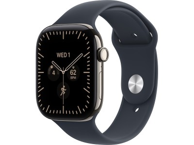 Apple Watch Series 12 GPS + Cellular 46 mm naturlig titan, marinblå Sportband - S/M