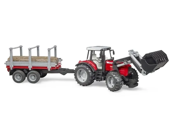 Bruder Massey Ferguson 7480 med frontlastare och timmervagn