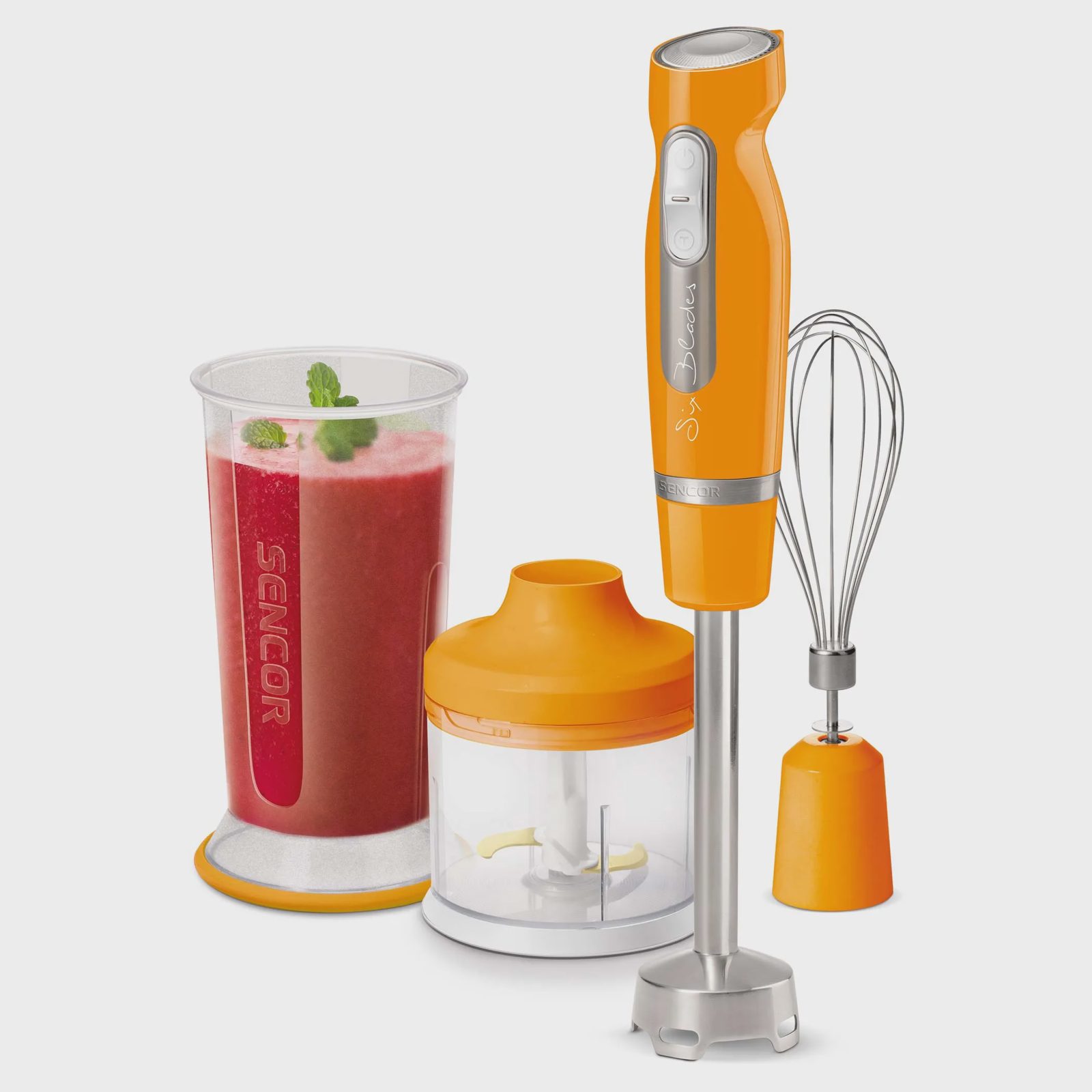 Sencor SHB 4463OR-EUE3, Stavmixer, 0,7 l, Pulsfunktion, Iskrossning, 1000 W, Orange, Rostfritt stål