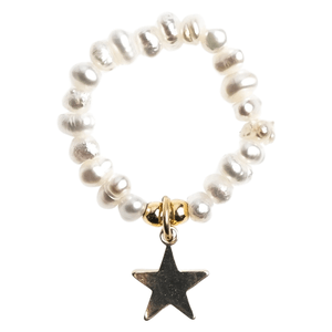 DARK Pearl Ring Star Charm White Pearl