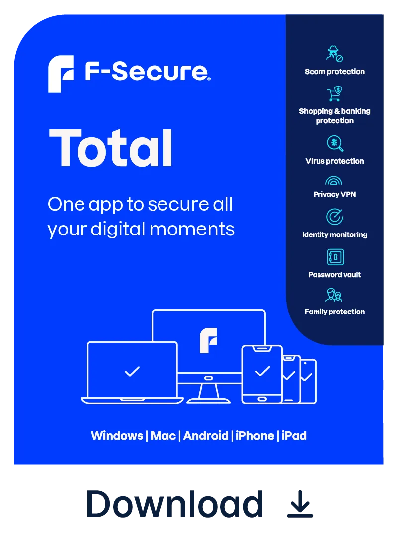 F-Secure Total - Abonnemangslicens (1 år) - upp till 5 enheter - ESD - Win, Mac, Android, iOS