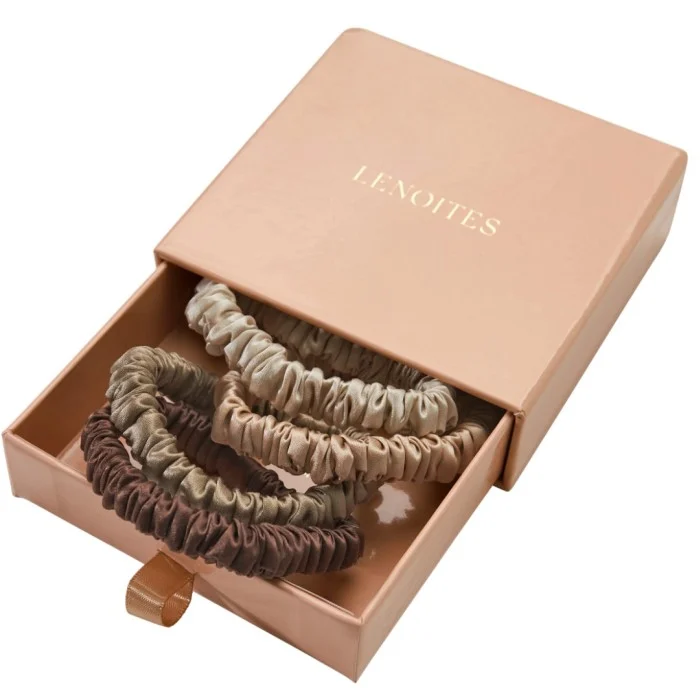 Lenoites Mulberry Silk Skinny Scrunchies Beige/Light Brown/Brown/Coffee 4 pcs, bild 3