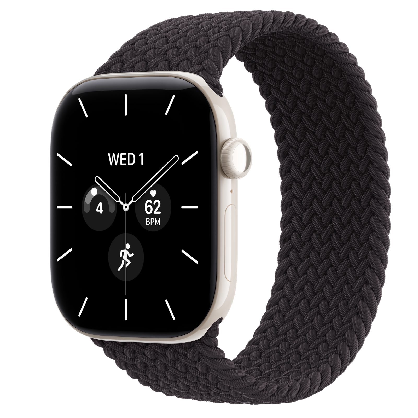 Apple Watch Series 12 (GPS + Cellular) • Keramikboett pärlvit, 46 mm • Flätad sololoop svart