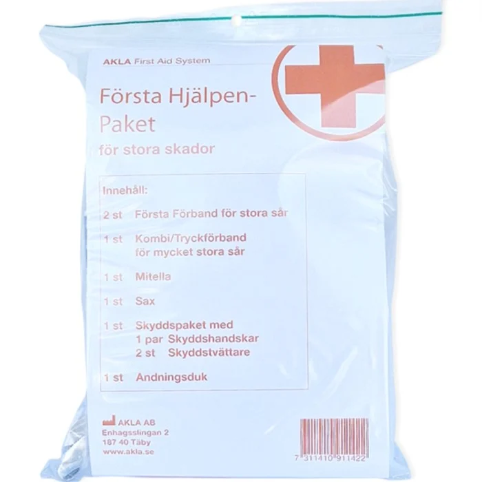 Första hjälpen-paket för stora skador och för hög beredskap