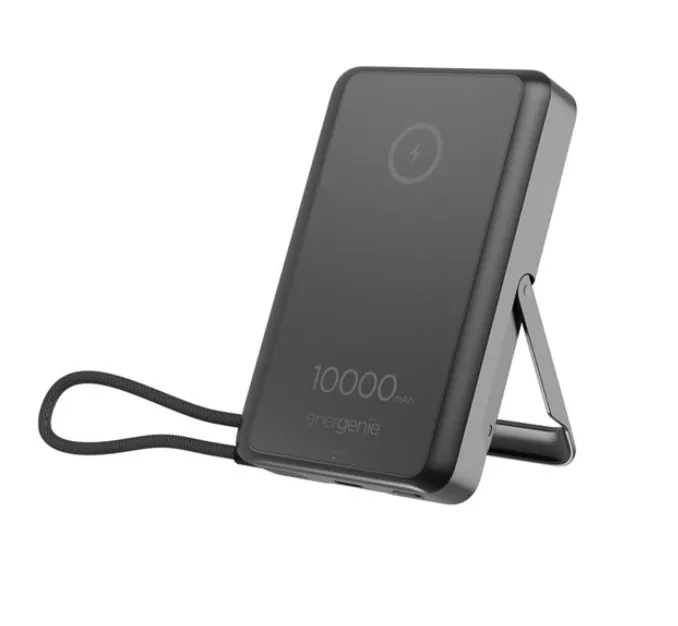 Gembird 15 W magnetisk trådlös powerbank med integrerat stativ, 10000 mAh, svart