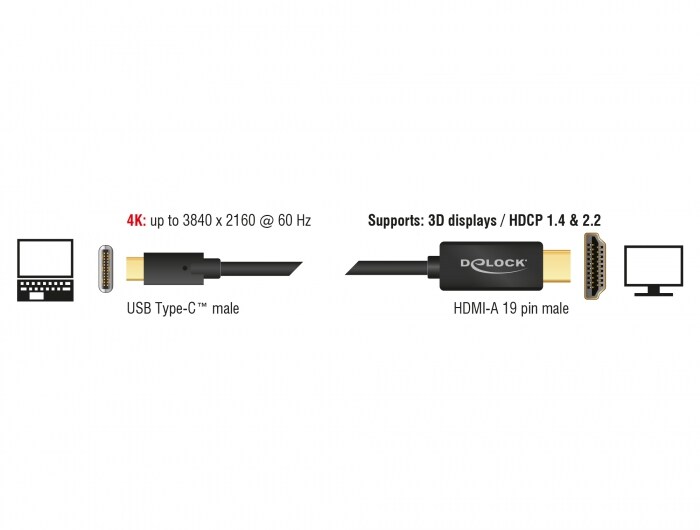 Delock - Extern videoadapter - Parade PS176 - USB-C - HDMI - svart - detaljhandel, bild 2