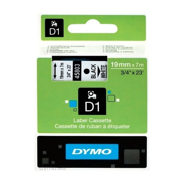 Dymo D1 - Standardpolyesteretiketter, svart På vitt - 19MM X 7m