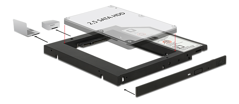 Monteringsram DeLOCK 2,5" SATA-hårddisk till 5,25", 9,5mm - Svart, bild 3