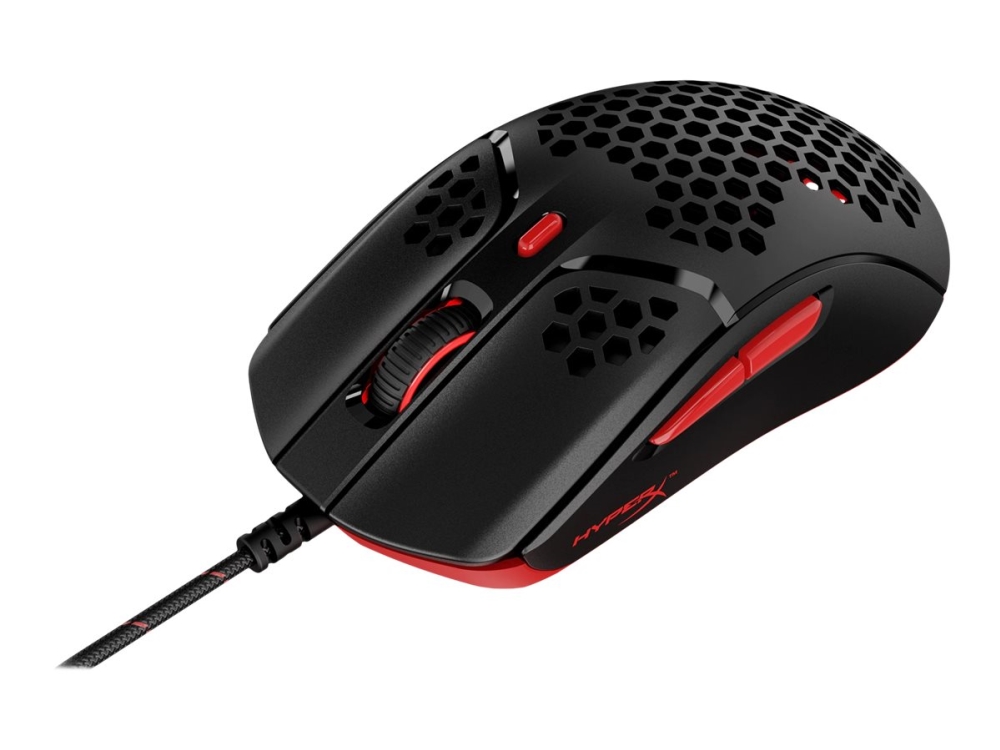 HyperX Pulsefire Haste - Mus - optisk - 6 knappar - kabelansluten - USB 2.0 - svart / röd - för Xbox One, Xbox One S, Xbox One S All-Digital Edition, Xbox One X, Xbox Series S, Xbox Series X Sony PlayStation 4, Sony PlayStation 5