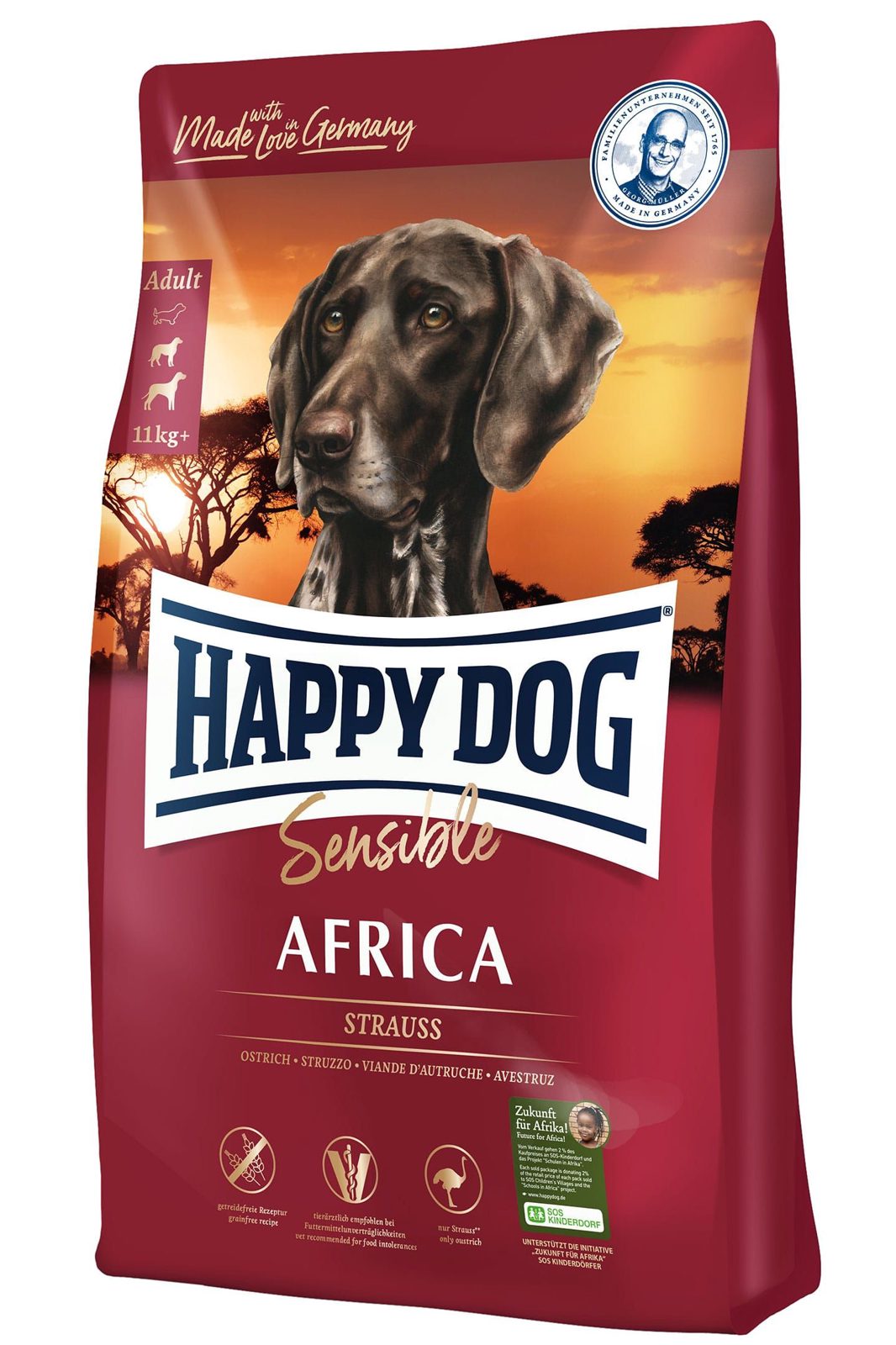 Happy Dog Supreme Sensible - Africa, Vuxen, Medium (11 - 25 kg), Struts, 1 kg, Glutenfri