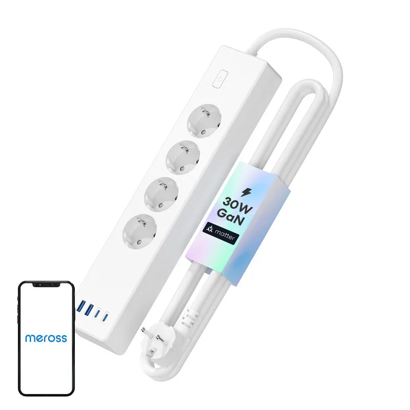 Meross MSP844(EU) smart grenuttag för snabb laddning, 4 uttag + 2x USB-A + 2x USB-C (Matter)