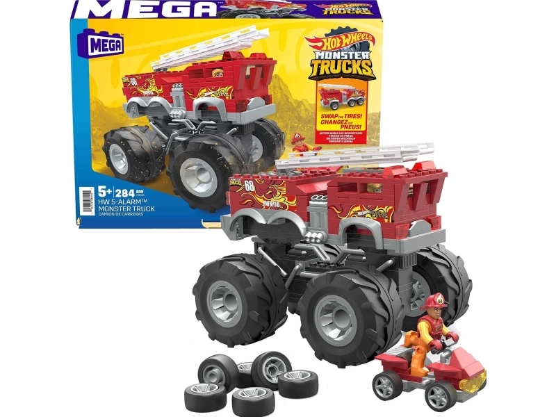 Mattel Hot Wheels Monster Trucks Mega – byggsats 5-Alarm + lasik ATV, byggklossar HHD19