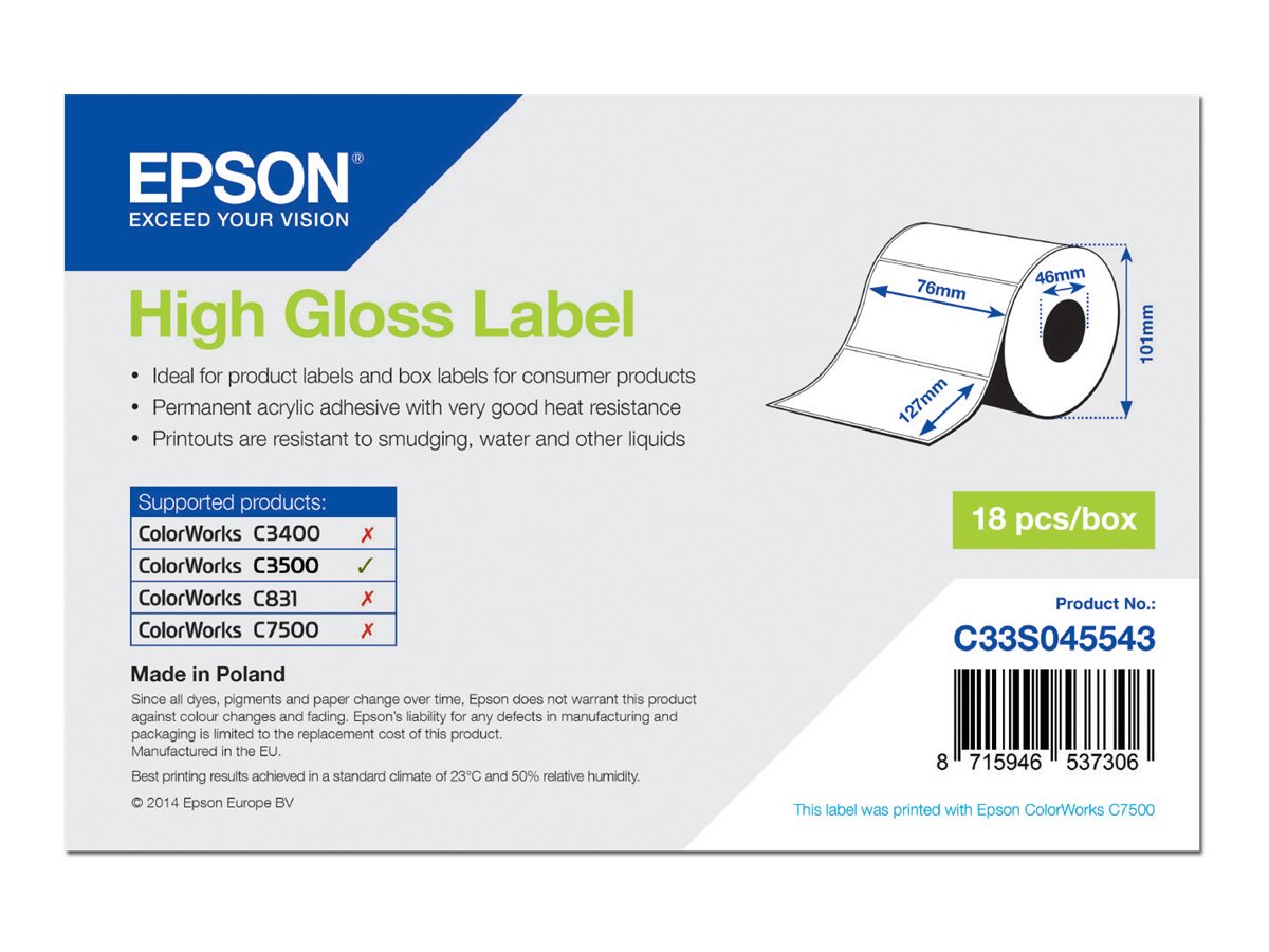Epson - Högblank - 76 x 127 mm 250 etikett (er) (1 rulle/rullar x 250) matrisskurna etiketter - för ColorWorks CW-C4000E (BK), CW-C4000E (MK) TM C3500