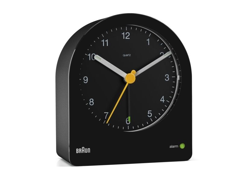 Braun BC22, Quartz-väckarklocka, Rund, Svart, Gul, 12 timmar, Ringklocka, Analog