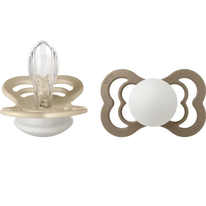 BIBS Pacifier Supreme Silicone Vanilla Glow/Dark Oak Glow Size 2 2pcs