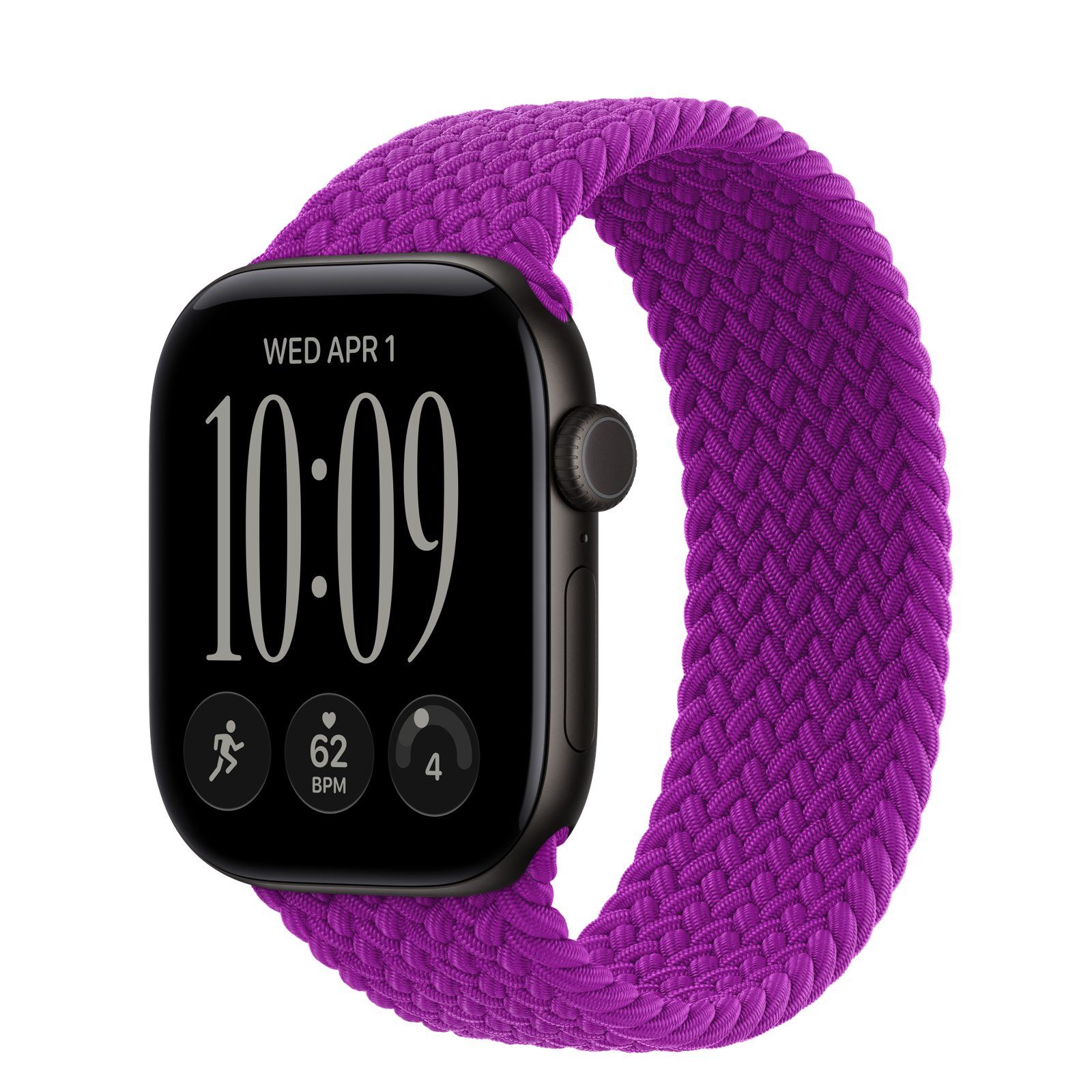 Apple Watch Series 12 (GPS + Cellular) • Aluminiumboett svart, 42 mm • Flätad sololoop magenta