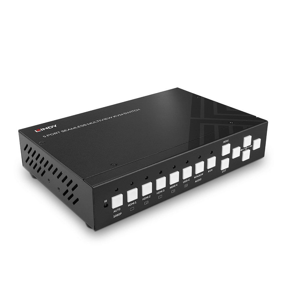 Lindy 32330 5-portars KVM-switch 4K60 Multiview, 4x HDMI + USB-C