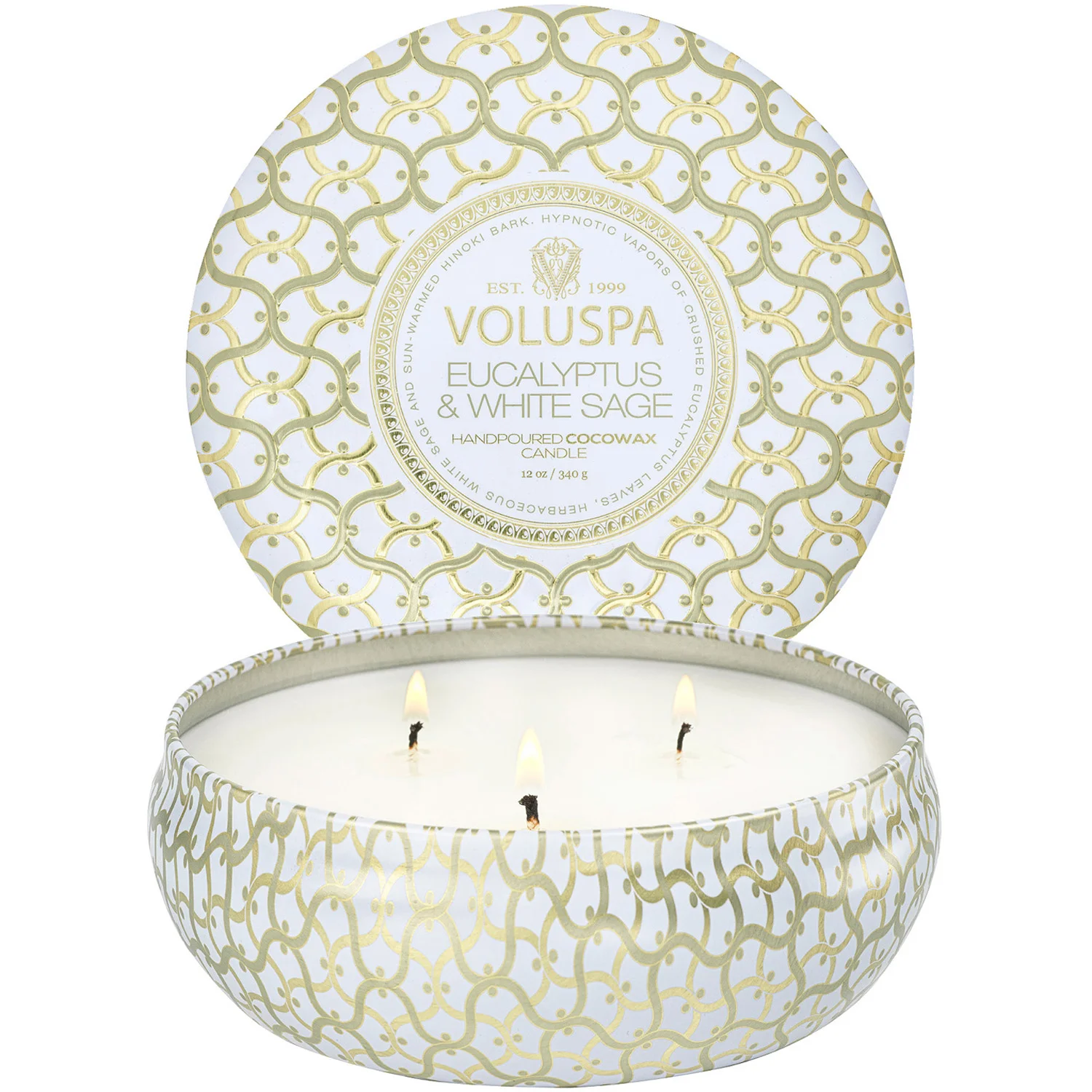 Voluspa 3-Wick Tin Candle Eucalyptus & White Sage 340 g