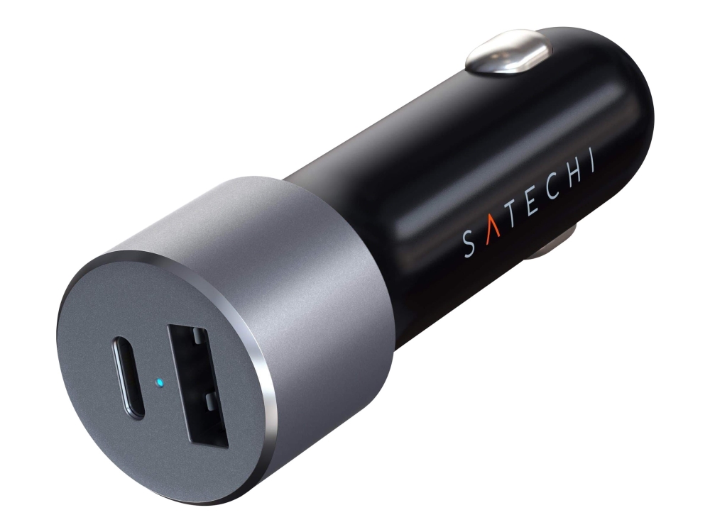 Satechi billaddare med PD 1xUSB-C (60W) och 1xUSB-A (12W), cigguttag 12V - Rymdgrå