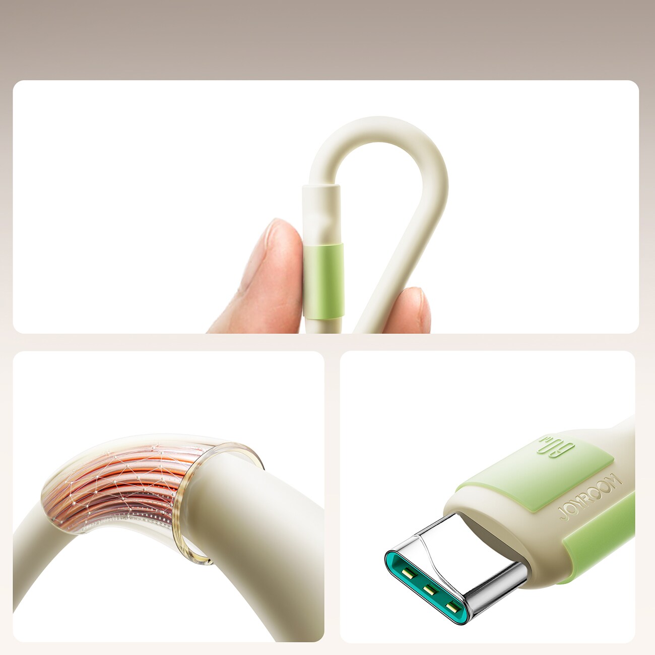 Joyroom S-A53 60W USB-C-kabel - USB-C med fluorescerande spets 1,2 m - beige, bild 2