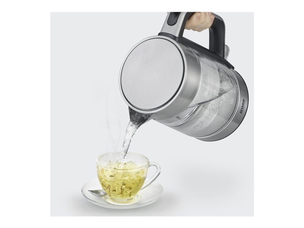 SEVERIN WK 3420 - Vattenkokare - 1.7 liter - 2.2 kW - glass/brushed stainless steel/black