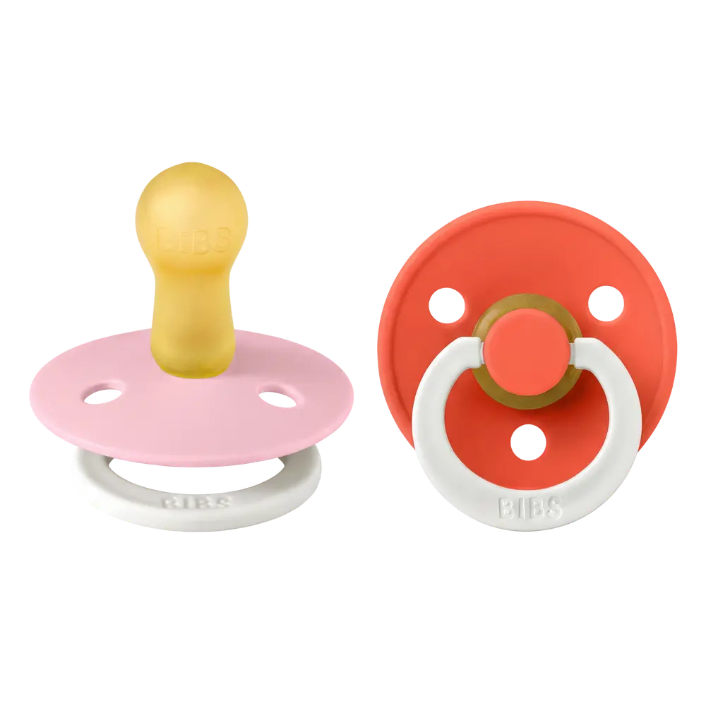 BIBS Pacifier Colour Latex Baby Pink Glow/Tango GLOW Size 2 2pcs