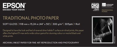 Epson Traditional Photo Paper, 44"/1118mm, 300g/m2, rulle 15 meter