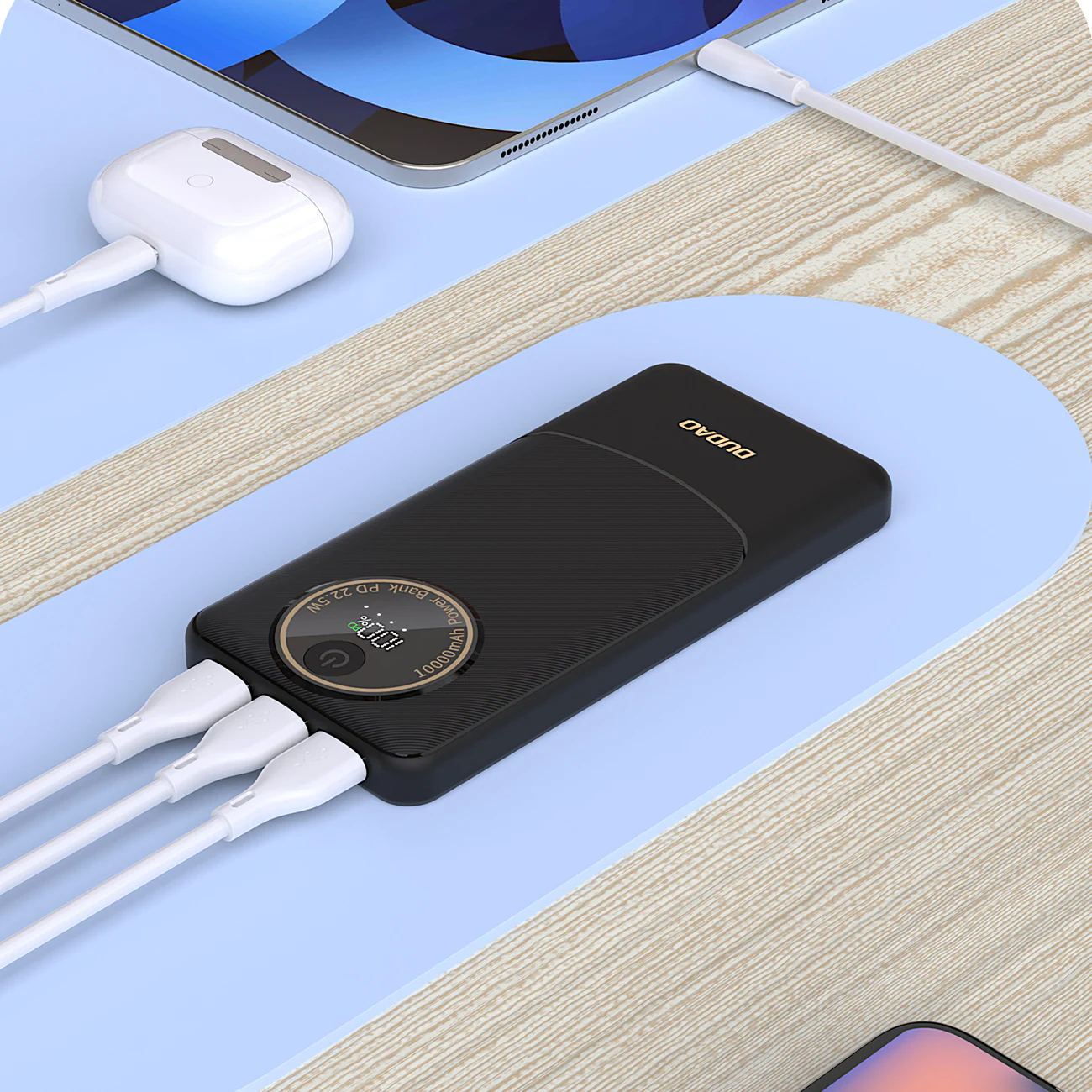 Powerbank Dudao K12 10 000 mAh PD 22,5 W USB-A, USB-C – vit, bild 2