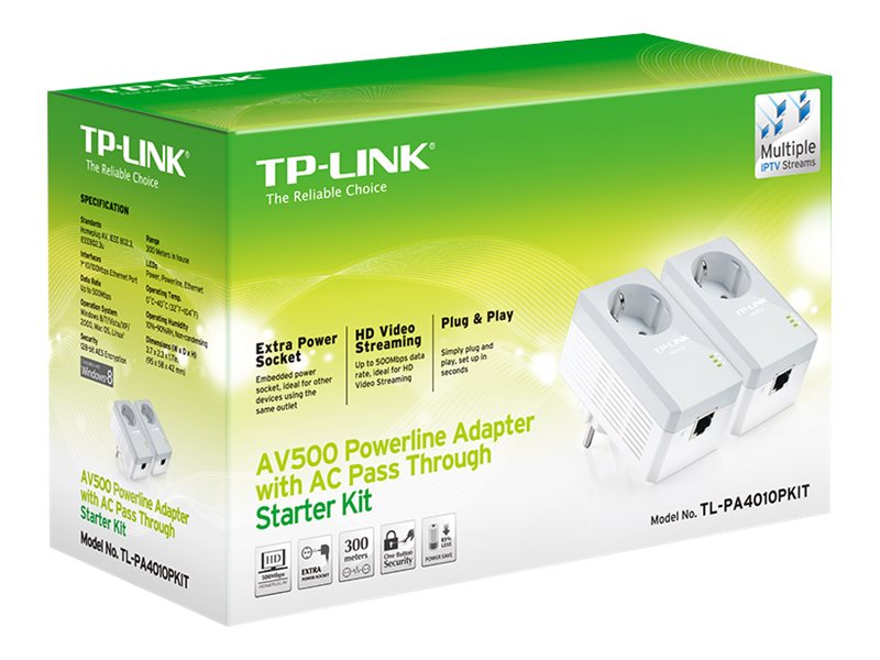TP-Link TL-PA4010PKIT AV500 Nano Powerline Starter Kit, HomePlug AV, 500Mbps, 2-pack, Pass-through, bild 2