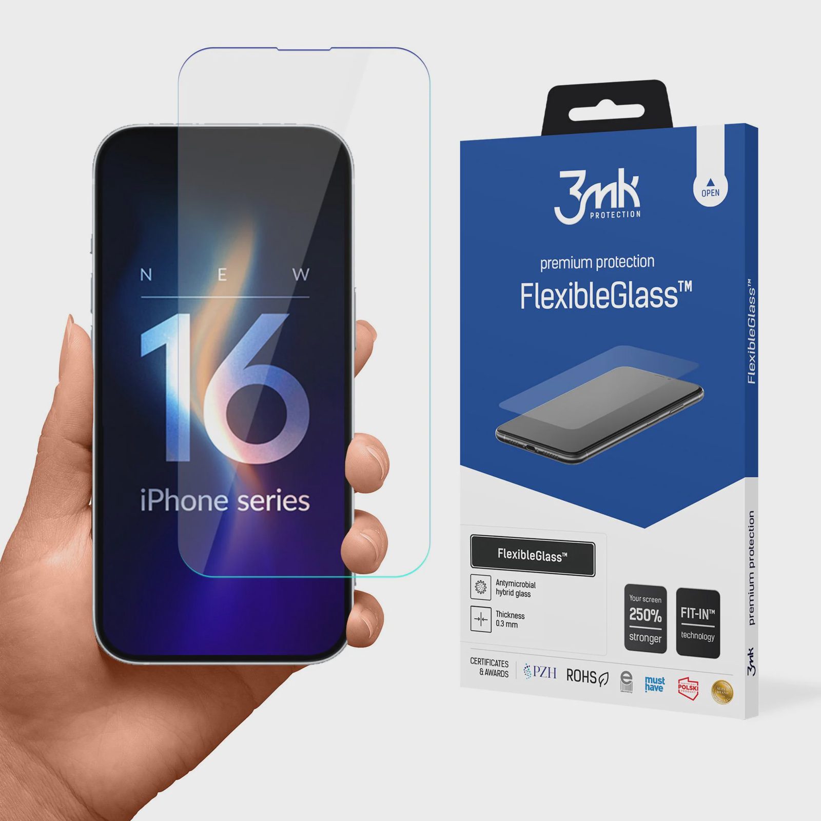 Härdat glas 3mk FlexibleGlass för iPhone 16 Plus