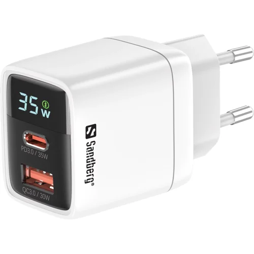 Sandberg - Strömadapter - 2-i-1 - 35 Watt - 3 A - PD 3.0, QC 3.0 - 2 utdatakontakter (USB, USB-C)