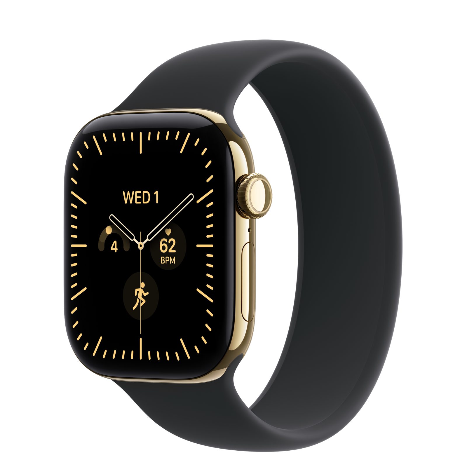 Apple Watch Series 12 (GPS + Cellular) • Titanboett skinande guld, 42 mm • Sololoop svart