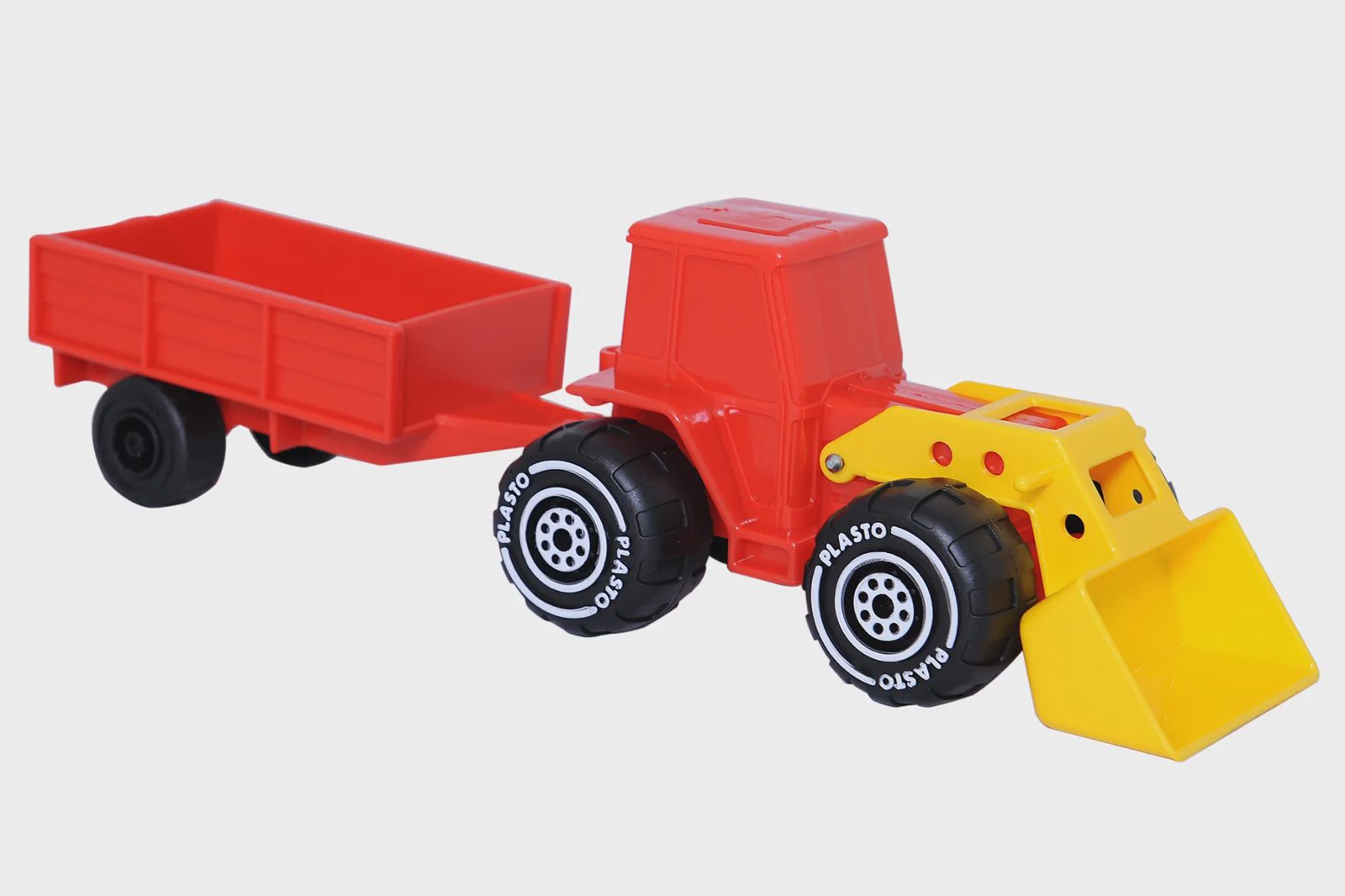 Plasto Traktor med frontlastare och släp - Röd/Gul