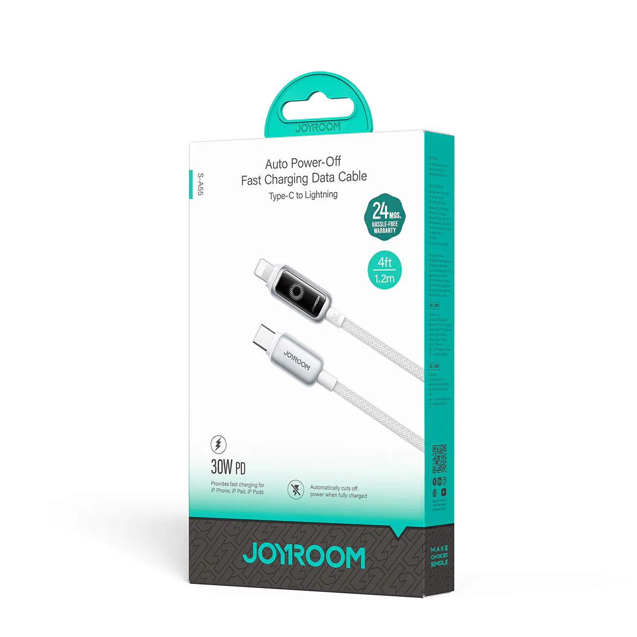 Joyroom USB-C till Lightning Snabbladdningskabel 30W, 1,2m - Vit, bild 2