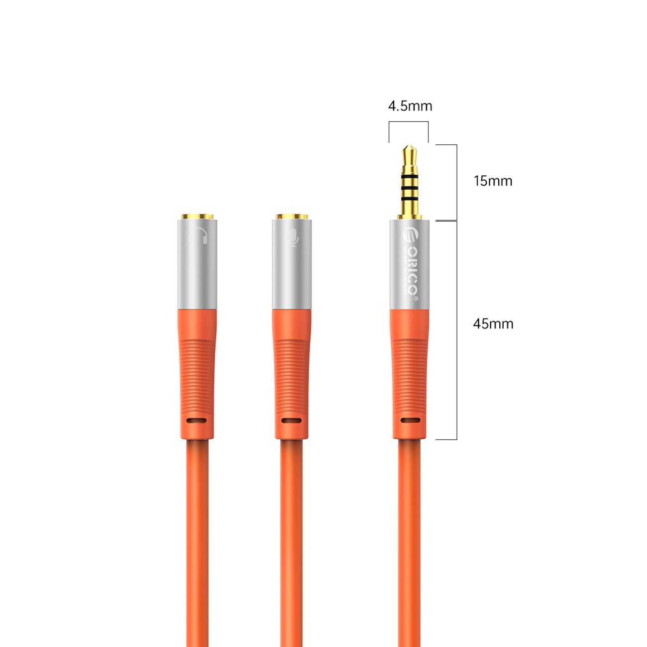 Orico AX2-10 ljudkabel med 3,5 mm minijack-splitter för hörlurar och mikrofon, 1 m kabel – orange, bild 2