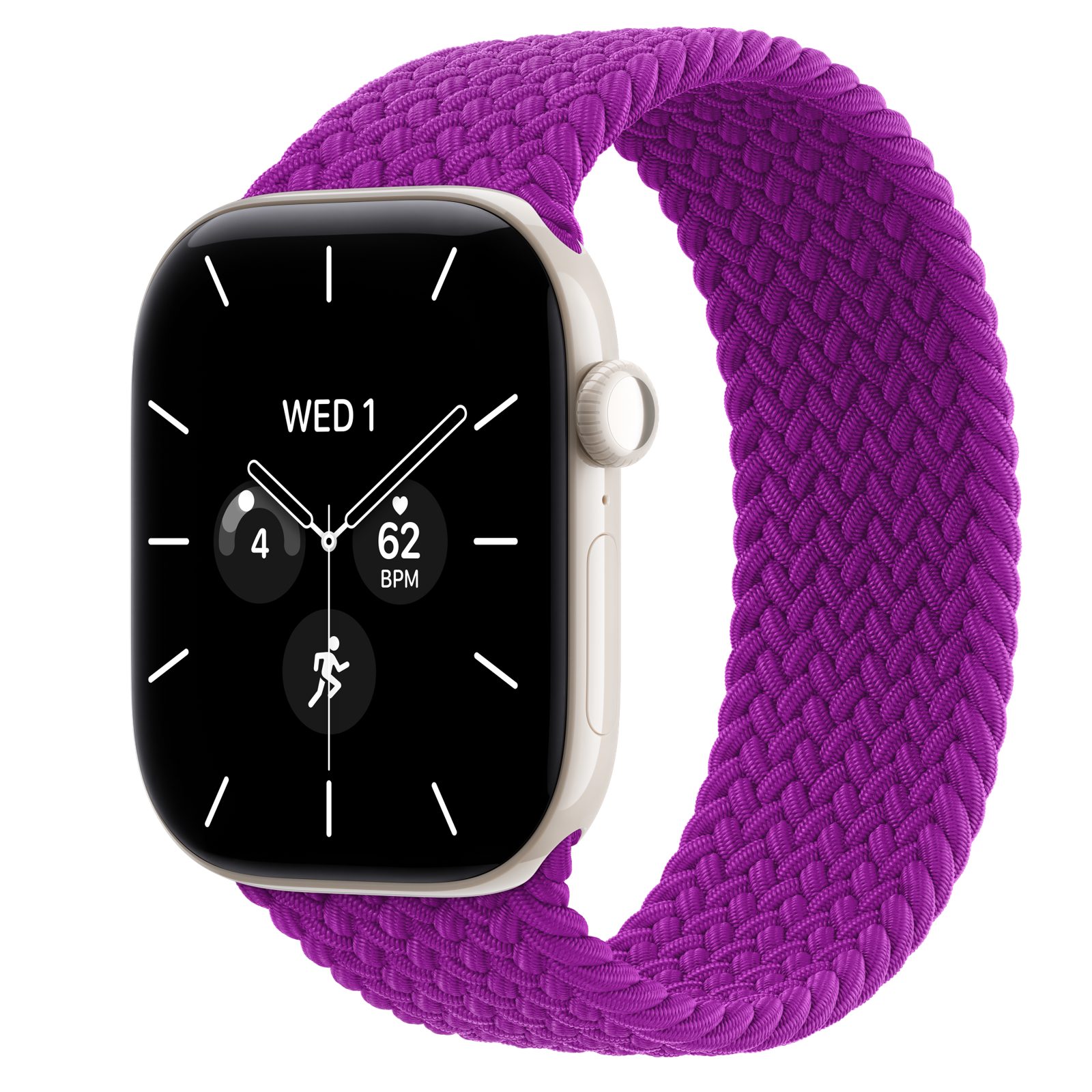 Apple Watch Series 12 (GPS + Cellular) • Keramikboett pärlvit, 46 mm • Flätad sololoop magenta