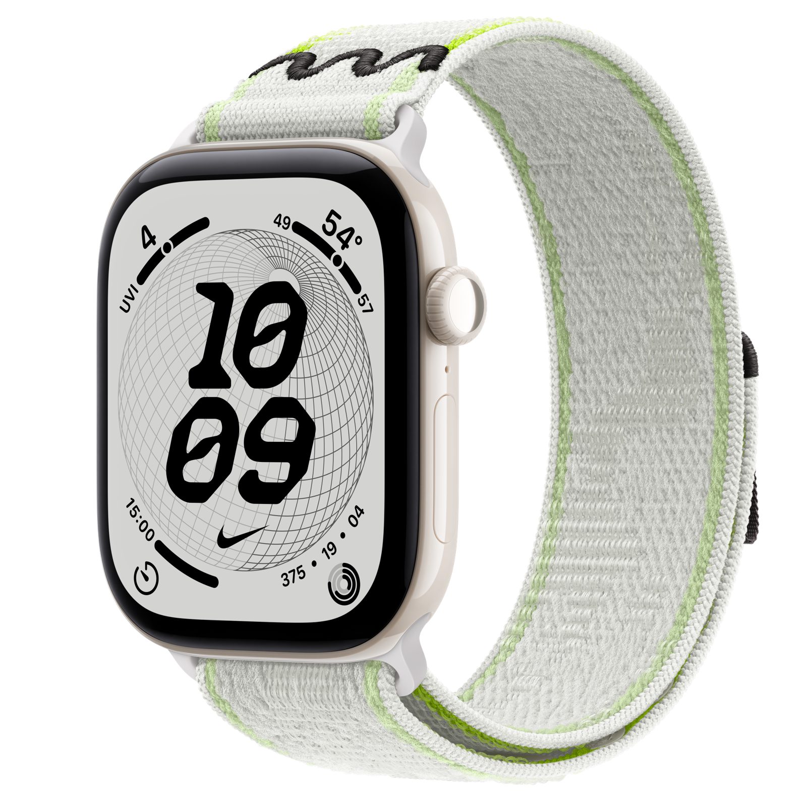 Apple Watch Series 12 (GPS + Cellular) • Keramikboett pärlvit, 46 mm • Nike-sportloop i Essential White