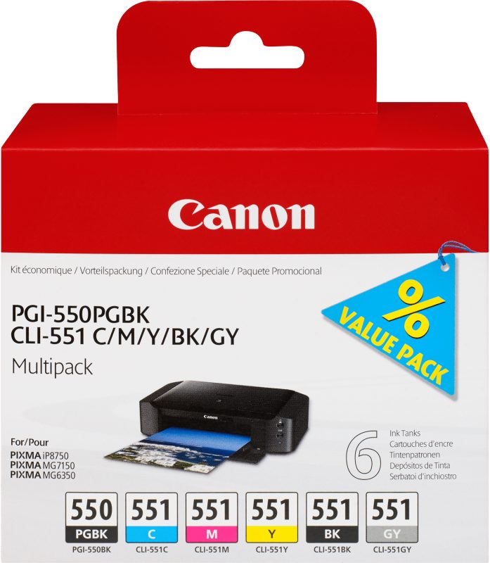 Pgi-550/Cli-551 PGBK/C/M/Y/BK/Gy multi p