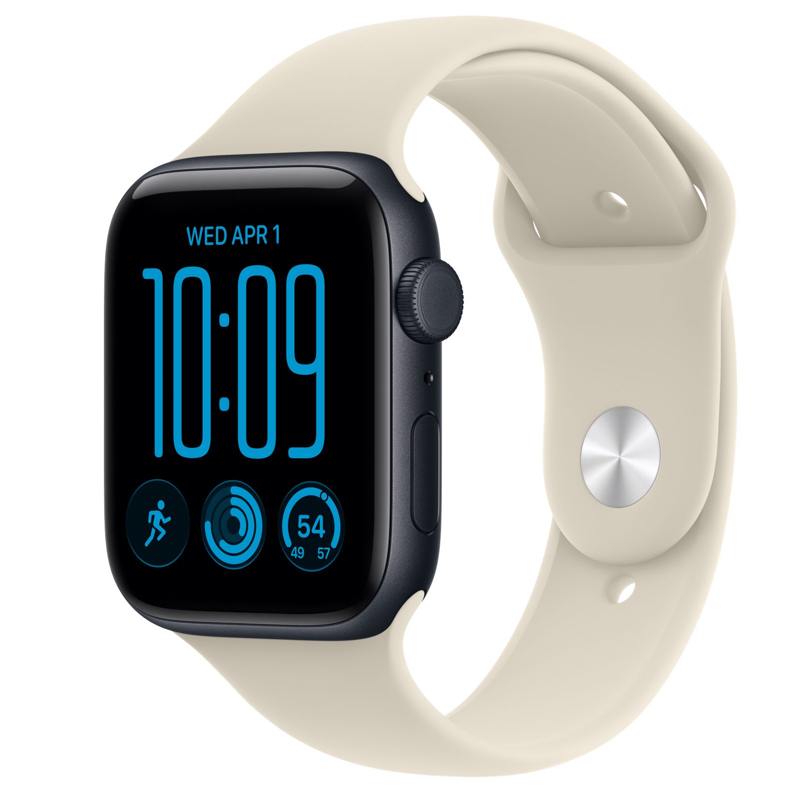 Apple Watch SE 3 (GPS + Cellular) • Aluminiumboett midnatt, 44 mm • Sportband sand