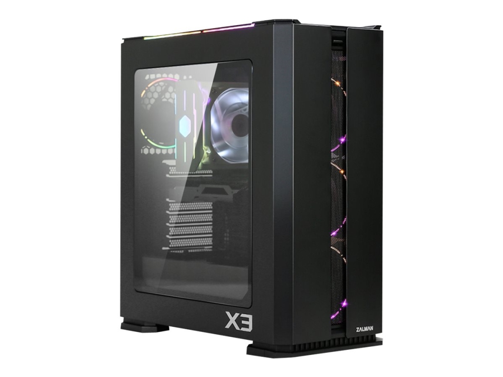 Zalman X3 - Tower - ATX - genomskinlig sidopanel (härdat glas) - ingen strömförsörjning - svart - USB/ljud