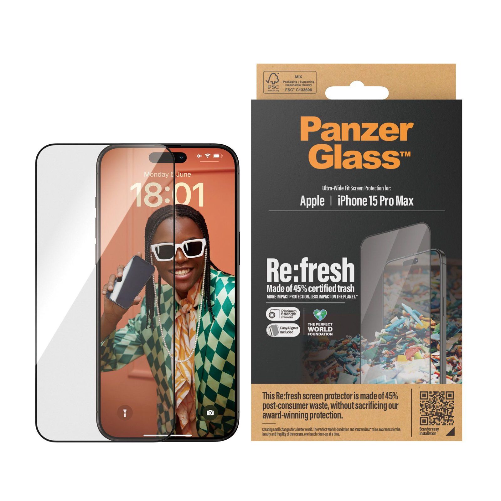PanzerGlass™ | Ultra-Wide Fit - Skärmskydd för mobiltelefon - Re:fresh | Apple iPhone 15 Pro Max