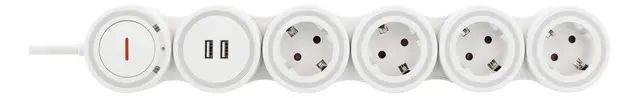 DELTACO Flexibelt grenuttag med 4 kontakter, 1,4m, 16A 3500W, 2x USB-A