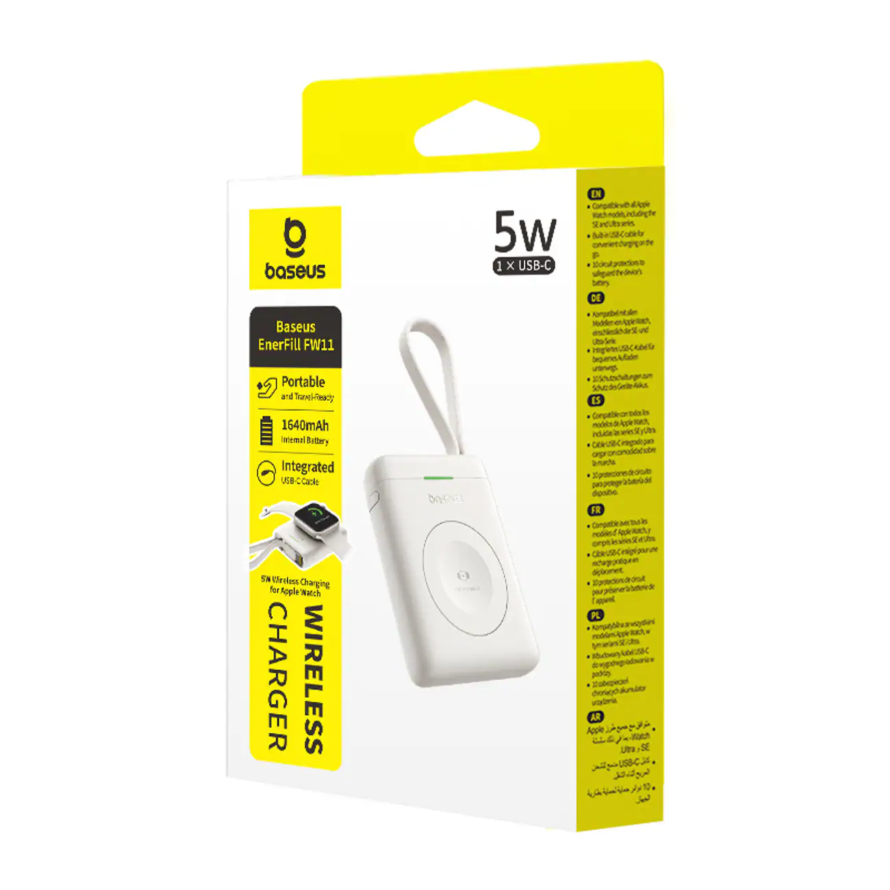 Baseus EnerFill FW11 5 W powerbank för Apple Watch med inbyggd kabel – vit, bild 4