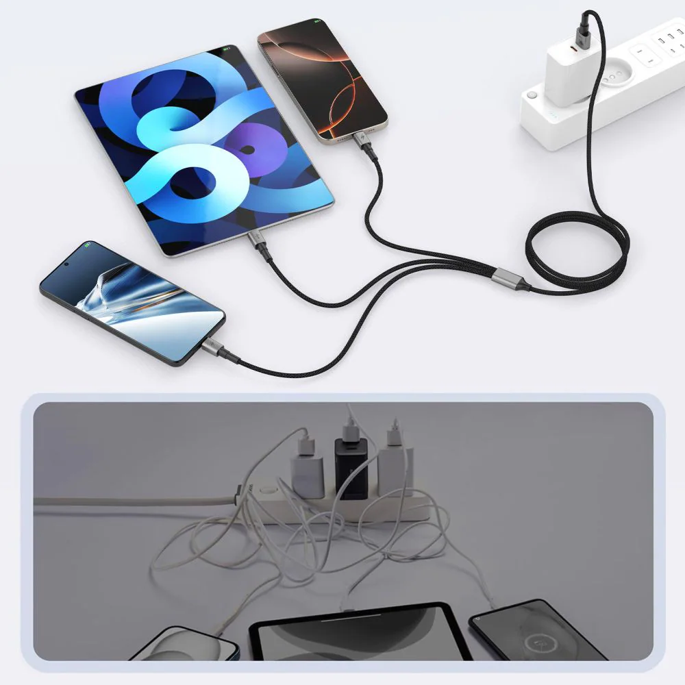 Tech-Protect UltraBoost DNA 3in1 USB-C / Micro-USB / Lightning-kabel 120 cm - grå, bild 3