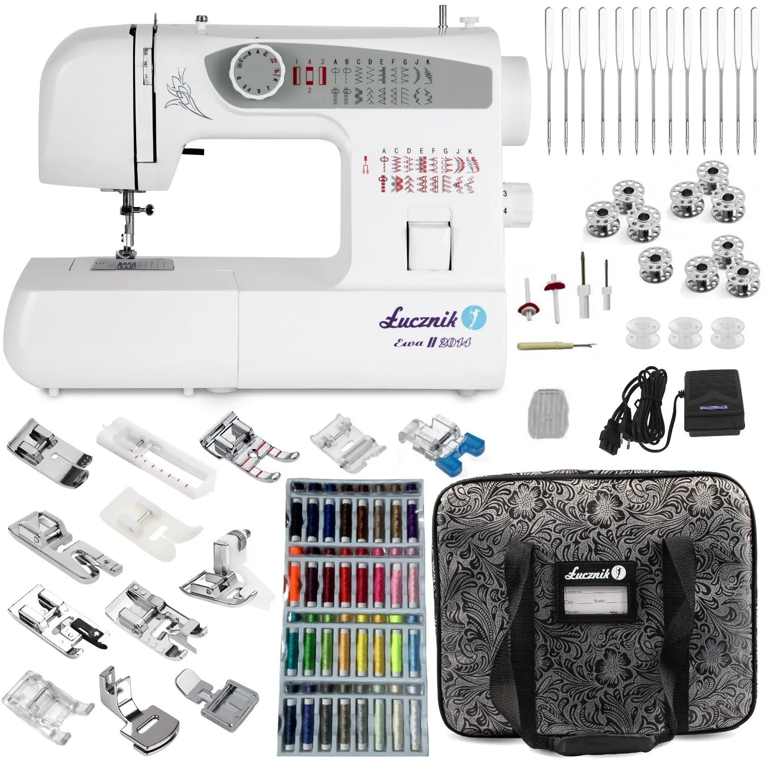 Lucznik Ewa II 2014, Vit, Halvautomatisk symaskin, Overlock, Sy, Quilting, 4 Steg, Knappar, Rotations-, Variabel