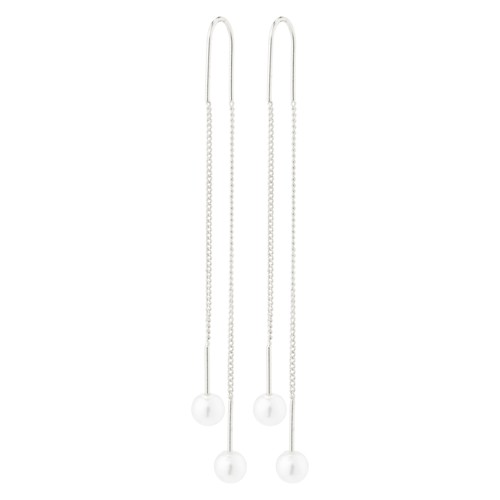 PILGRIM - EUONIA Pearl Chain Earrings - Silver Plated - 60 mm